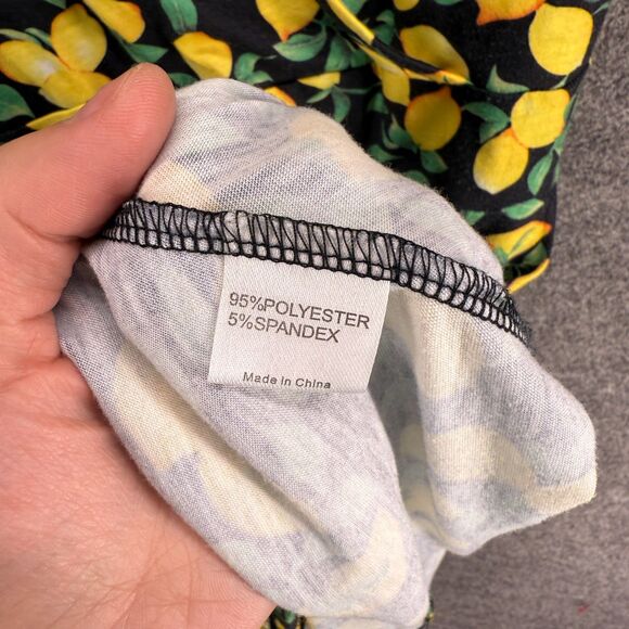 MS Basic Dress Women XL Black Lemon Print Sheath Midi V-Neck Short Sleeve Casual - Picture 4 of 7